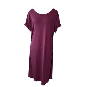 LOFT Outlet Lounge‎ Berry Wine Ruched Side Fleece Lined T-Shirt Dress XL Soft